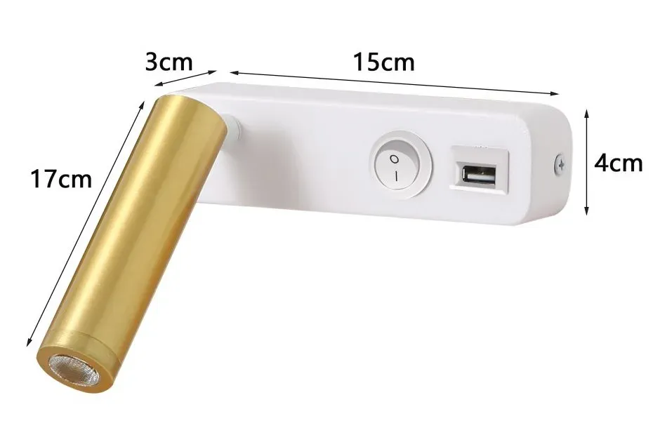 IMMAX GOAL designové nástěnné LED svítidlo, vypínač, USB, 3W, bílo-zlaté