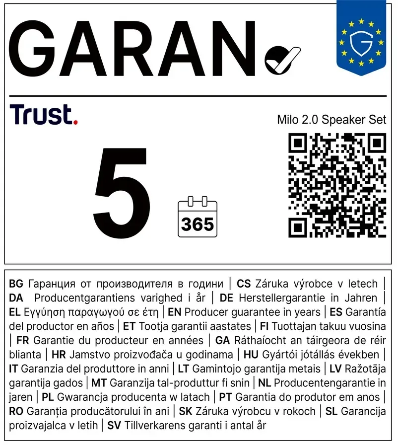 Trust Milo 2.0 Speaker Set/Stereo/6W/Černá