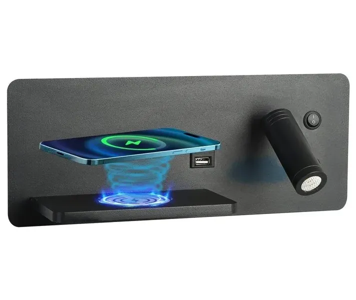 IMMAX LED Be PREPARE 4v1, bodové svítidlo s Qi nabíjením, USB, černá, varianta levá