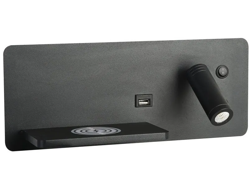 IMMAX LED Be PREPARE 4v1, bodové svítidlo s Qi nabíjením, USB, černá, varianta levá