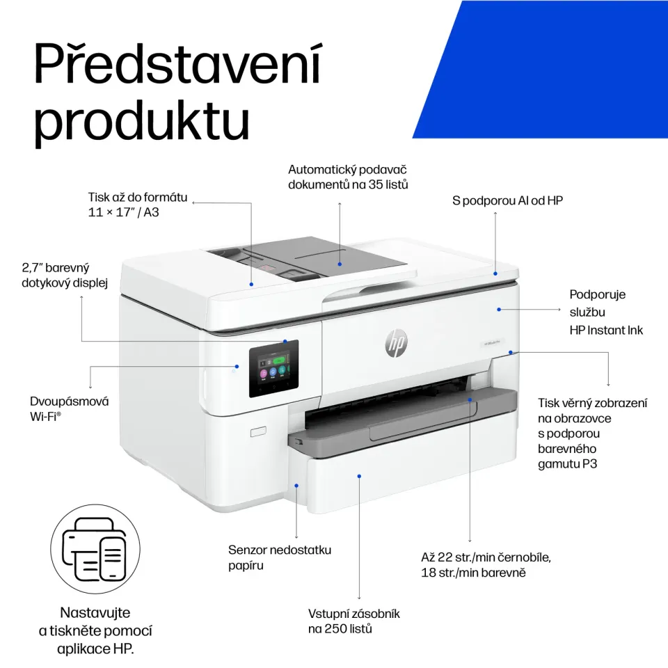 HP OfficeJet 9720e WideFormat/ PSC/ A3/ 22 ppm/ 1200x4800dpi/ wifi/ USB/ LAN/ duplex/ AirPrint/ program HP+