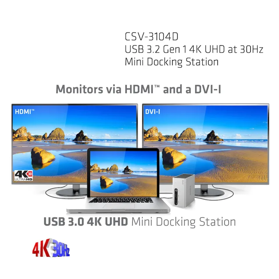 Club3D Dokovací stanice USB-A 8v1, 1xHDMI, 1xDVI, 4xUSB, 1xRJ45, 1x3.5mm, šedá