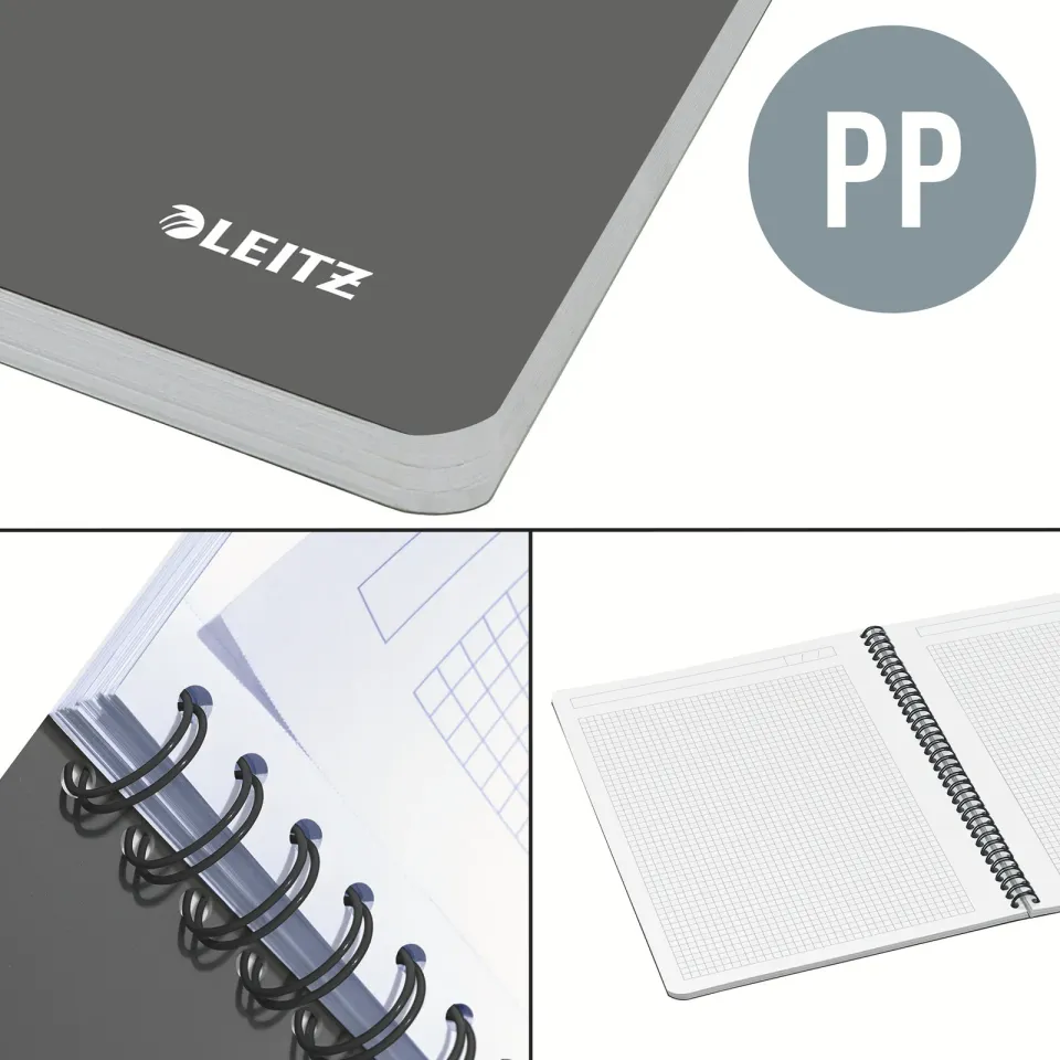 Leitz zápisník Office A5 čtverečkovaný, drátěná vazba, PP desky