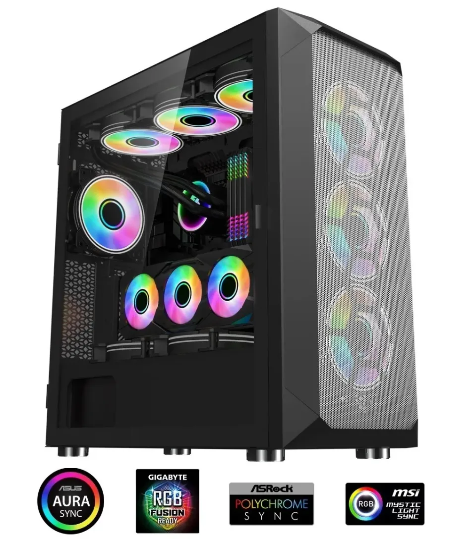 1stCOOL Middle Tower WIND STORM Black + sada ARGB, ATX černý, bez zdroje, ATX (2xUSB2+ 1xUSB3+ Audio, bočnice) (PC case)