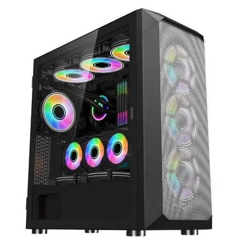 1stCOOL Middle Tower WIND STORM Black + sada ARGB, ATX černý, bez zdroje, ATX (2xUSB2+ 1xUSB3+ Audio, bočnice) (PC case)