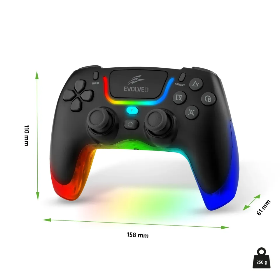 EVOLVEO Ptero2, bezdrátový & drátový gamepad pro PC, PS3/4/5, iOS, Android, Swit