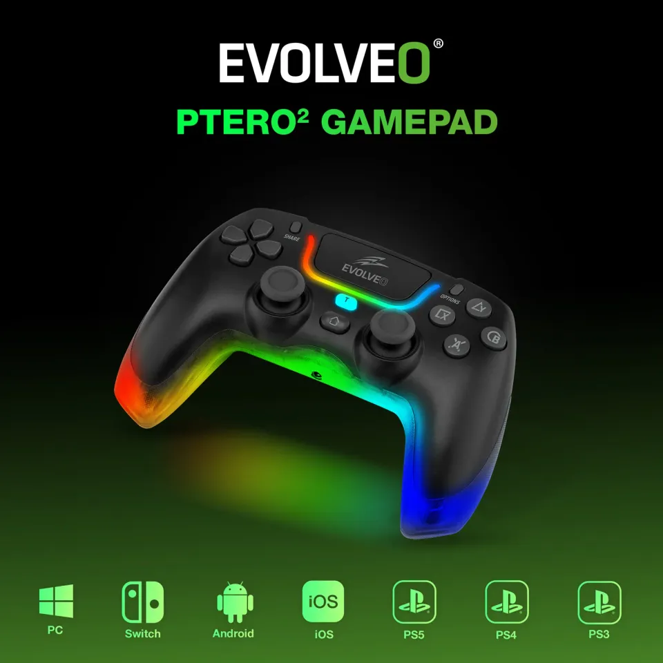 EVOLVEO Ptero2, bezdrátový & drátový gamepad pro PC, PS3/4/5, iOS, Android, Swit