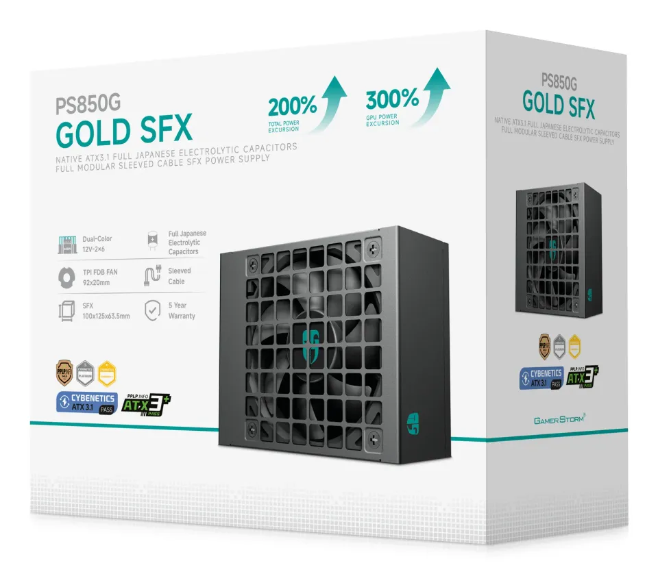 DEEPCOOL GAMERSTORM zdroj 850W PS850G, 92mm, Plně modulární, Gold Cybenetics, ATX 3.1, černá