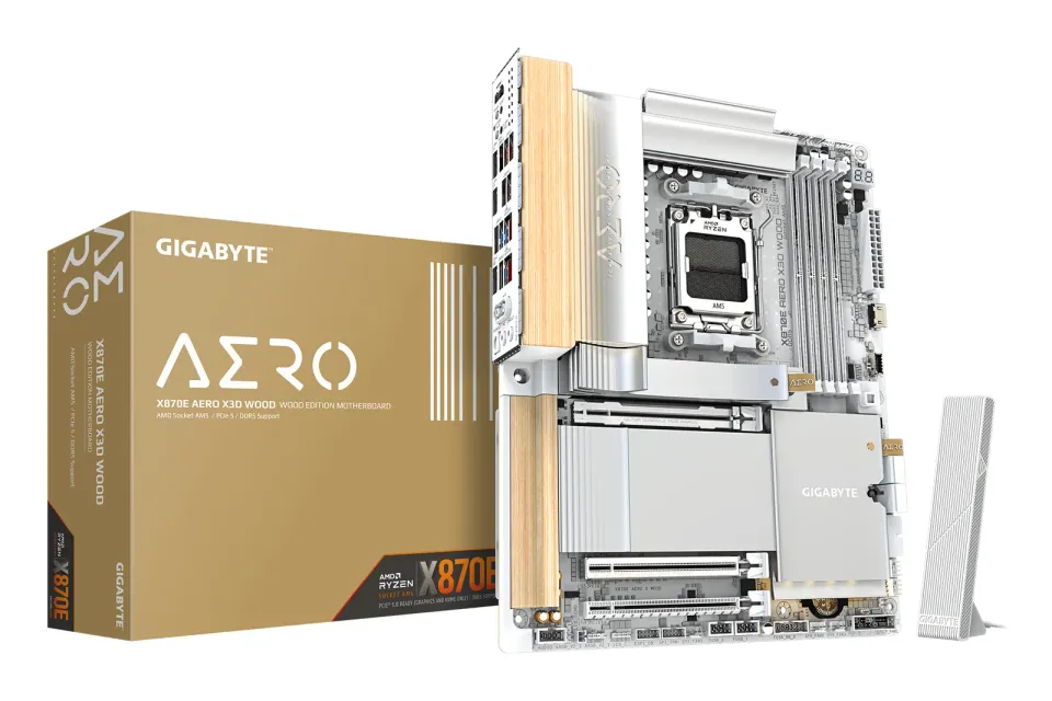 GIGABYTE MB Sc AM5 X870E AERO X WOOD, AMD X870E. 4xDDR5, 2xUSB-C, 2xHDMI, Wifi, ATX