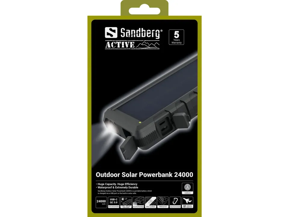 Sandberg přenosný zdroj USB 24000 mAh, Outdoor Solar powerbank, pro chytré telefony, černý