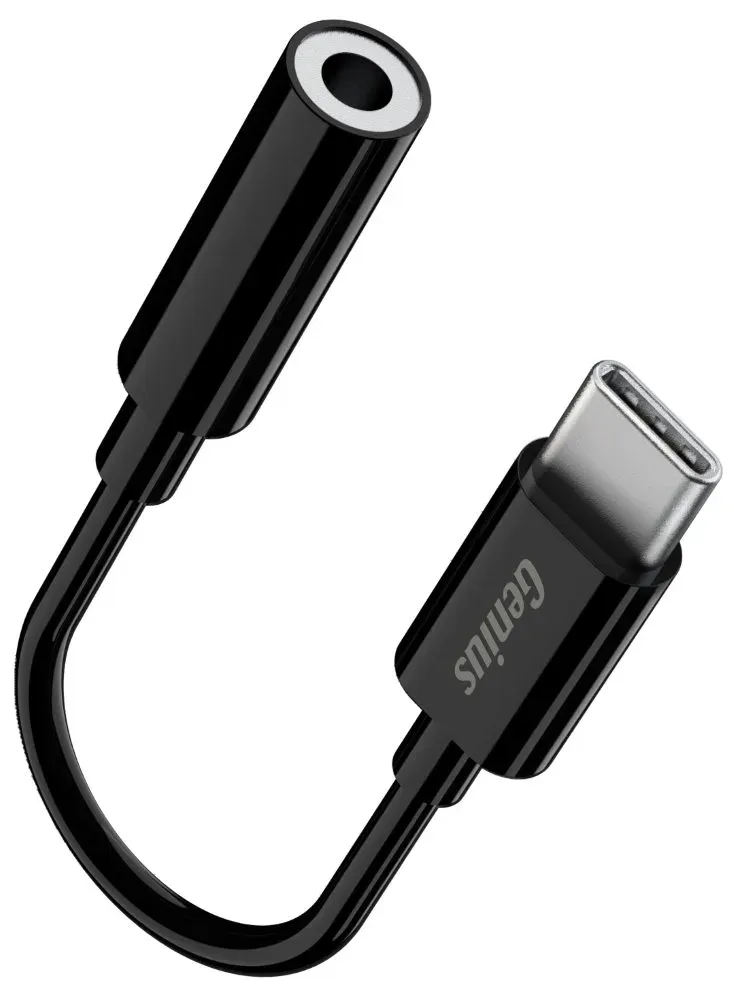 Genius ACC-C100, Redukce, USB-C zástrčka, 3,5mm jack zásuvka, 10cm, černá