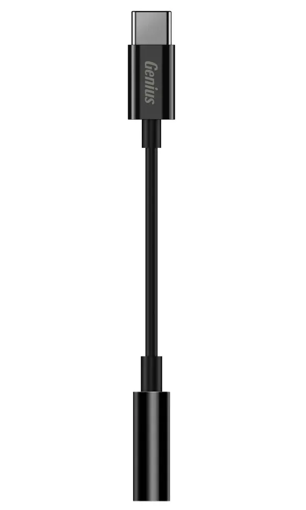Genius ACC-C100, Redukce, USB-C zástrčka, 3,5mm jack zásuvka, 10cm, černá