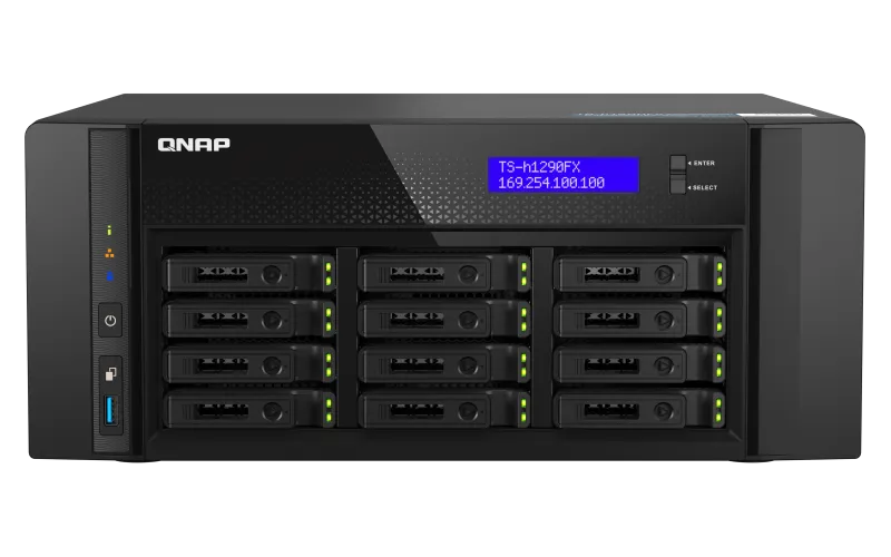 QNAP TS-h1290FX-7302P-128G (AMD EPYC, 128GB ECC RAM, 12x 2,5" U.2, 2x M.2 NVMe, 2x 2,5GbE, 2x 25GbE)