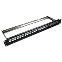 XtendLan Patch panel 19", 24 portů, neosazený, stíněný, černý, Cat5e/6/6A/7, odnimatelný vyvazovák