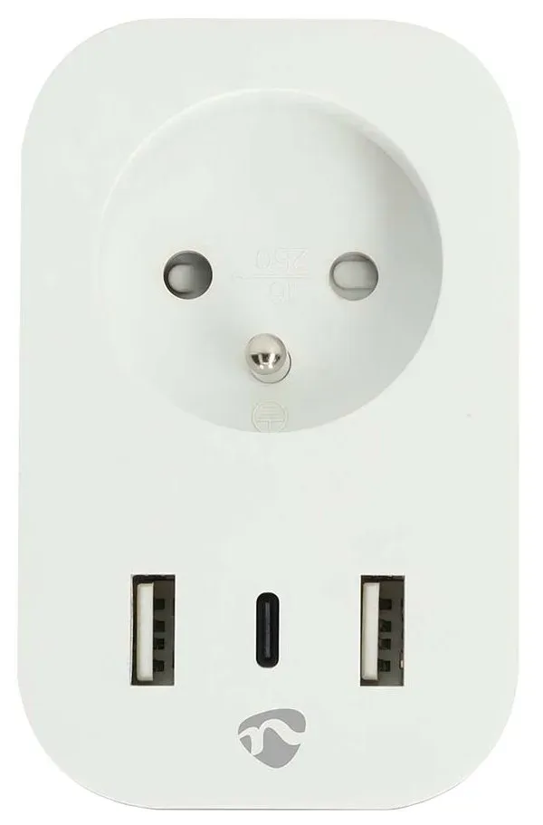 Nedis WIFIP151EWT - WiFi Chytrá Zásuvka |Typ E (CEE 7/6) / 1x USB-C / 2x USB | 0