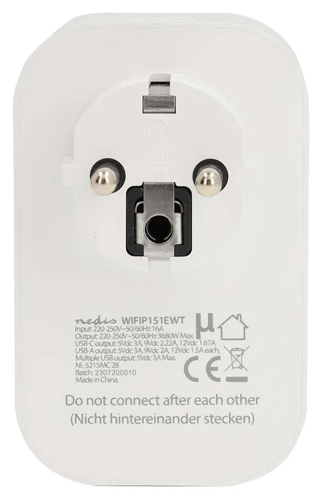 Nedis WIFIP151EWT - WiFi Chytrá Zásuvka |Typ E (CEE 7/6) / 1x USB-C / 2x USB | 0