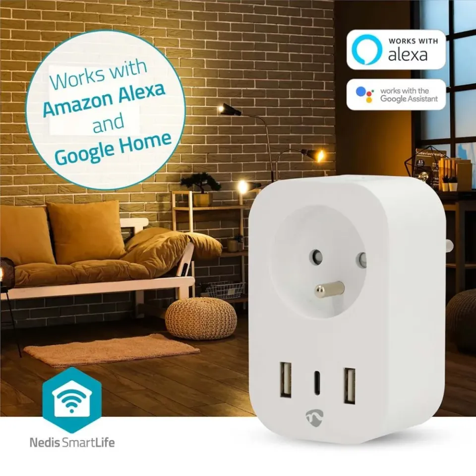 Nedis WIFIP151EWT - WiFi Chytrá Zásuvka |Typ E (CEE 7/6) / 1x USB-C / 2x USB | 0