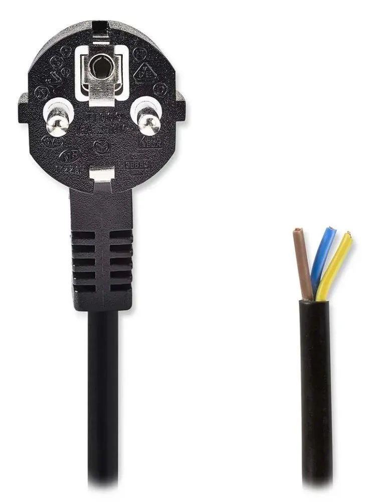 NEDIS napájecí kabel/ zástrčka Typ F/ úhlový - přímý/ poniklovaný/ černý/ bulk/ 1,8m