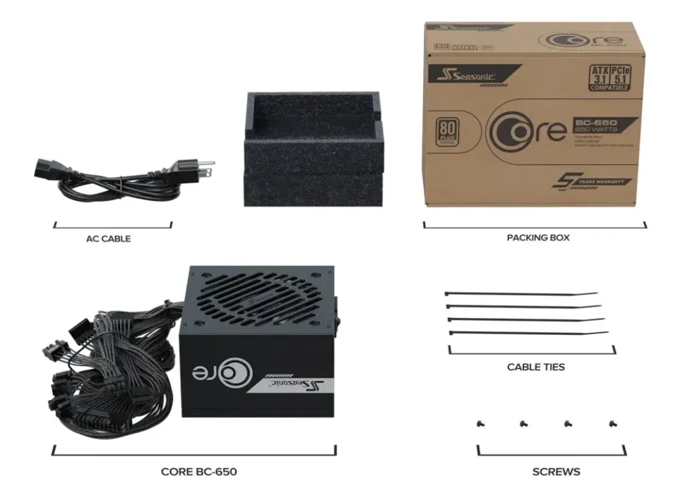 SEASONIC Zdroj CORE BC-650 ATX 3.1 650W, 120mm, 80 Plus Bronze, ATX 3.1
