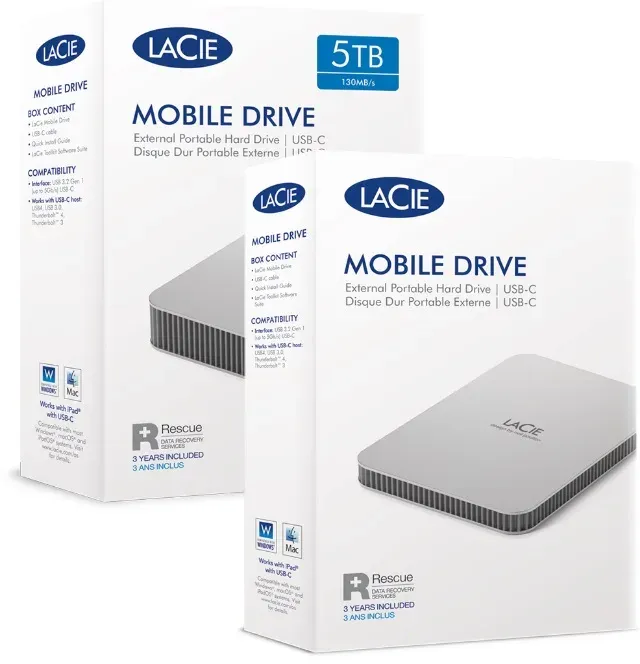 LACIE External Portable Hardrive 5TB USB 3.2 Gen 1 up to 5Gb/s USB-C, Space grey