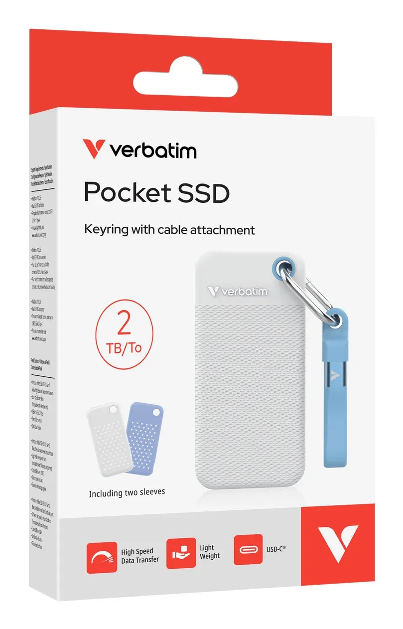 VERBATIM Pocket SSD 2TB, USB-C 3.2 Gen 2, bílá/modrá + 2x gumový obal