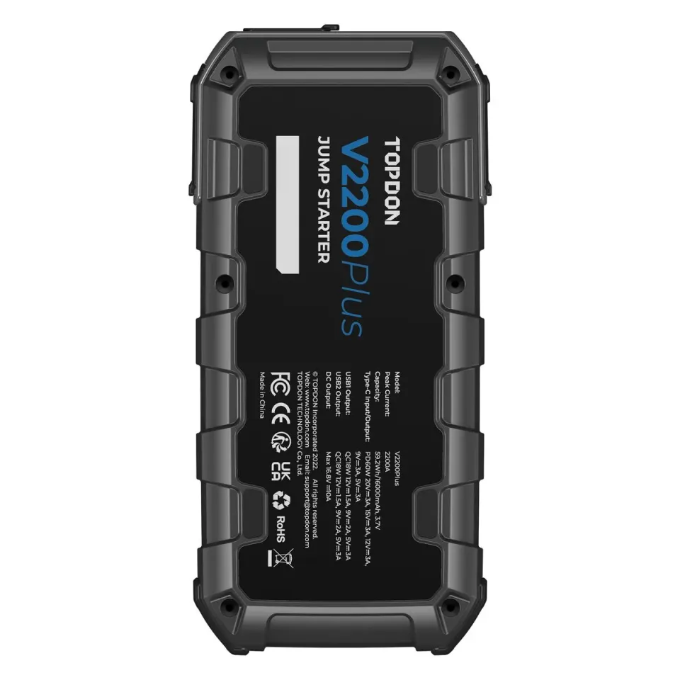 TOPDON Car Jump Starter V2200Plus, 1600mAh