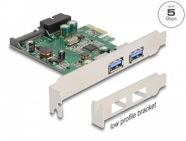 Delock PCI Express x1 Karta na 2 externí rozhraní USB 3.2 Gen 1 Typu-A + 1 x int