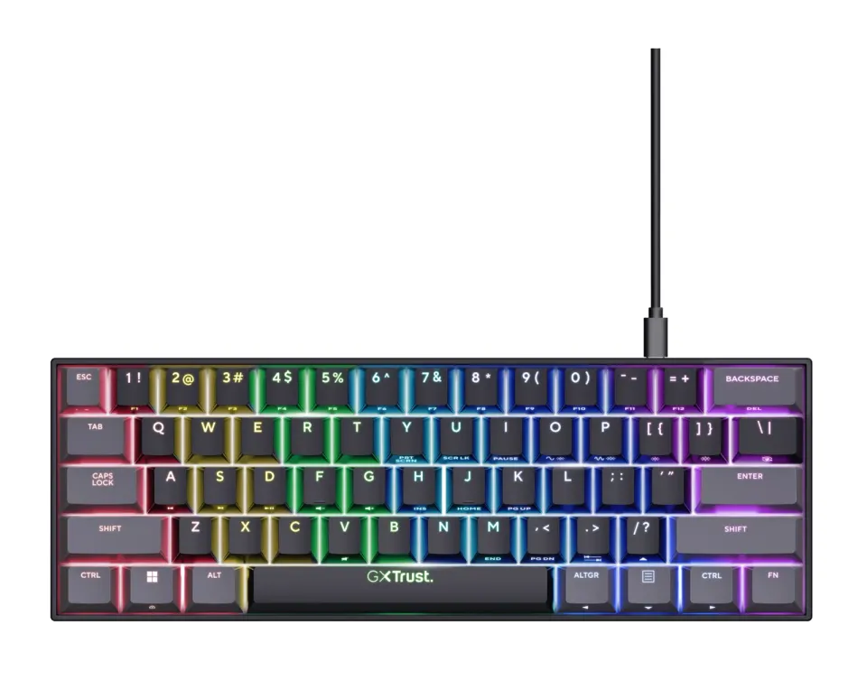 TRUST klávesnice GXT 867 ACIRA, 60%, Herní Klávesnice, USB, USB-C, US