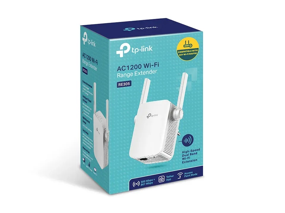 TP-Link RE305 WiFi5 OneMesh Extender/Repeater (AC1200,2,4GHz/5GHz,1x100Mb/s LAN)