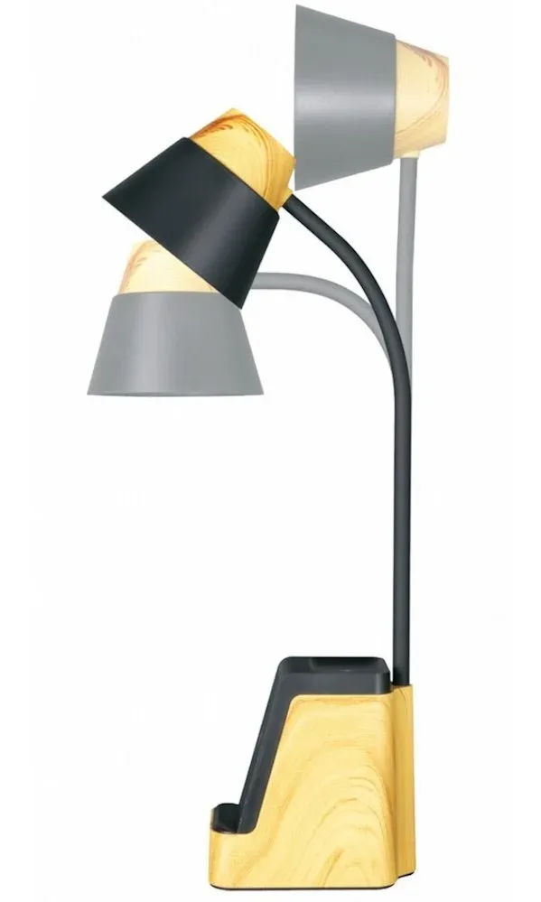 IMMAX LED stolní lampička IDEAL/ Qi nabíjení/ CCT/ 8W/ 800lm/ budík s hodinami/ světlé dřevo/černá