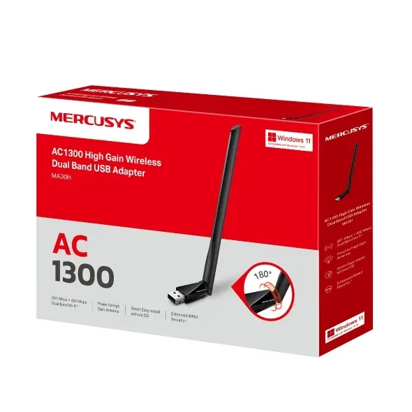 MERCUSYS MA30H - AC1300 Bezdrátový dvoupásmový USB adaptér - anténa, s vysokým z