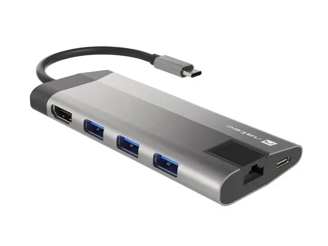 Natec multiport adaptér FOWLER PLUS HUB 8v1, USB 3.0 3X, HDMI 4K, USB-C PD, RJ45, SD, MICRO