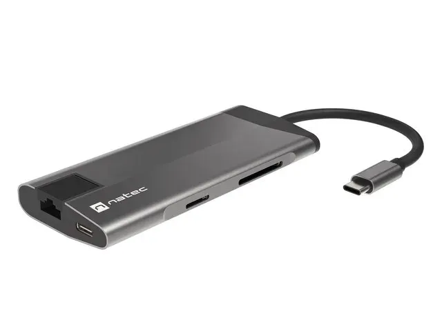 Natec multiport adaptér FOWLER PLUS HUB 8v1, USB 3.0 3X, HDMI 4K, USB-C PD, RJ45, SD, MICRO