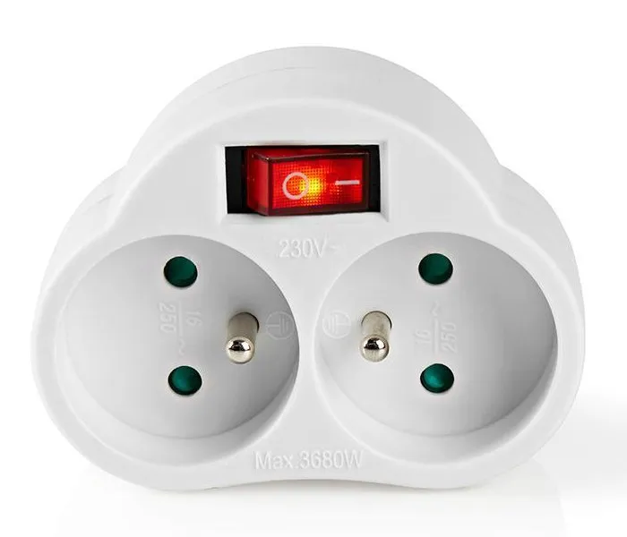 NEDIS síťový rozbočovač/ 2x zásuvka typu E (s kolíkem)/ 250 V AC 50/60 Hz/ 16 A/ 3500 W/ vypínač/ bílý
