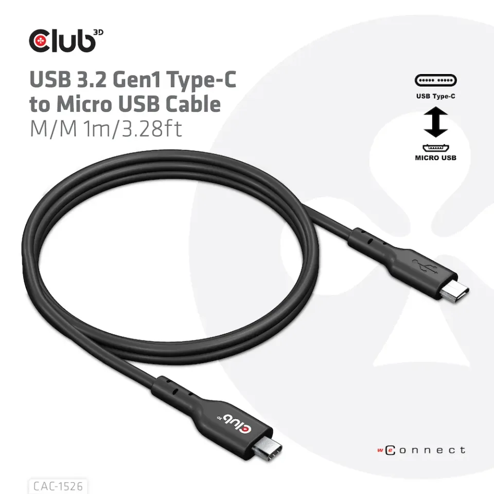 Club3D Kabel USB 3.2 Gen1 Type C na Micro USB Cable (M/M), Bidirectional, 1m