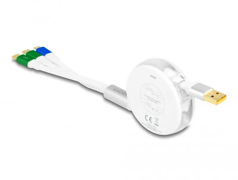 Delock Zatažitelný nabíjecí USB kabel 3 v 1 z Typu-A na Micro USB / 2 x USB Type