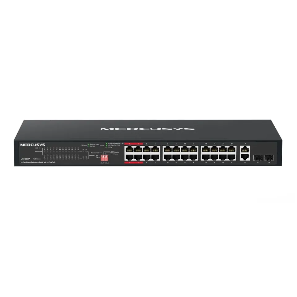 MERCUSYS switch MS128GP (24xGbE,24xPoE+,2xGbE,2xSFP,295W)