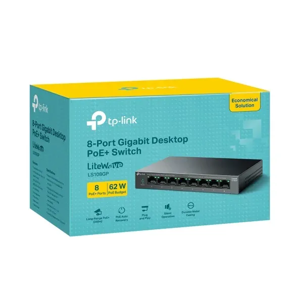 TP-Link LS108GP - 8portový gigabitový desktop switch s 8 porty PoE+
