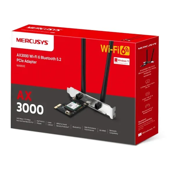 Mercusys MA80XE - PCIe adaptér s Wi-Fi 6 a Bluetooth 5.2 AX3000