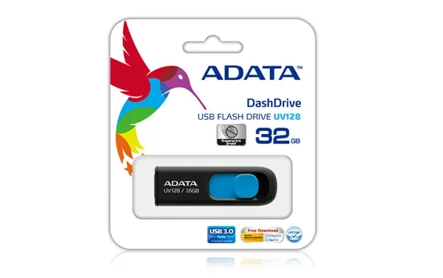 ADATA Flash Disk 128GB UV128, USB 3.1 Dash Drive (R:90/W:40 MB/s) černá/modrá