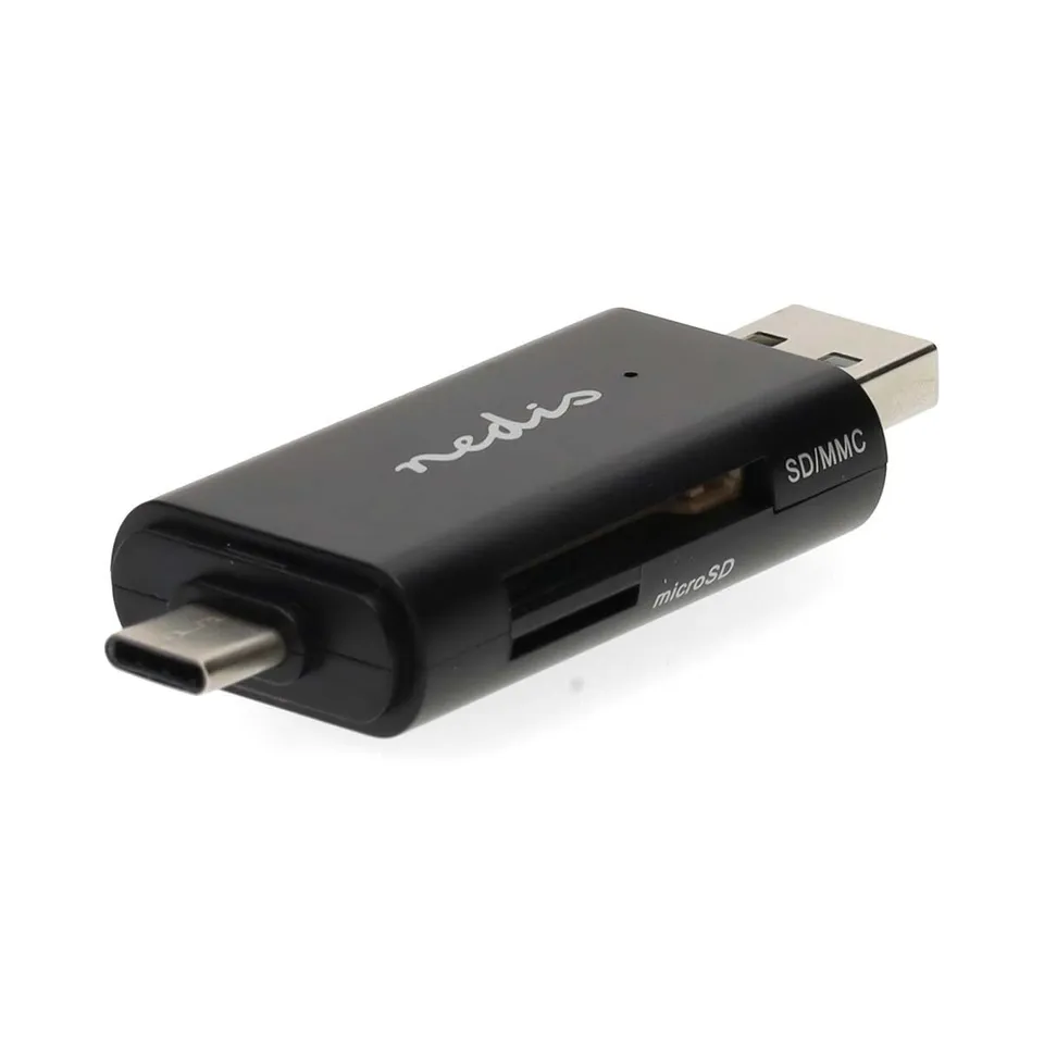 Nedis CRDRU2110BK - Čtečka Paměťových Karet | Duální čtečka karet USB-C / USB-A