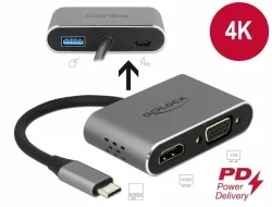 Delock Adaptér z USB Type-C na HDMI a VGA s portem rozhraní USB 3.0 a PD