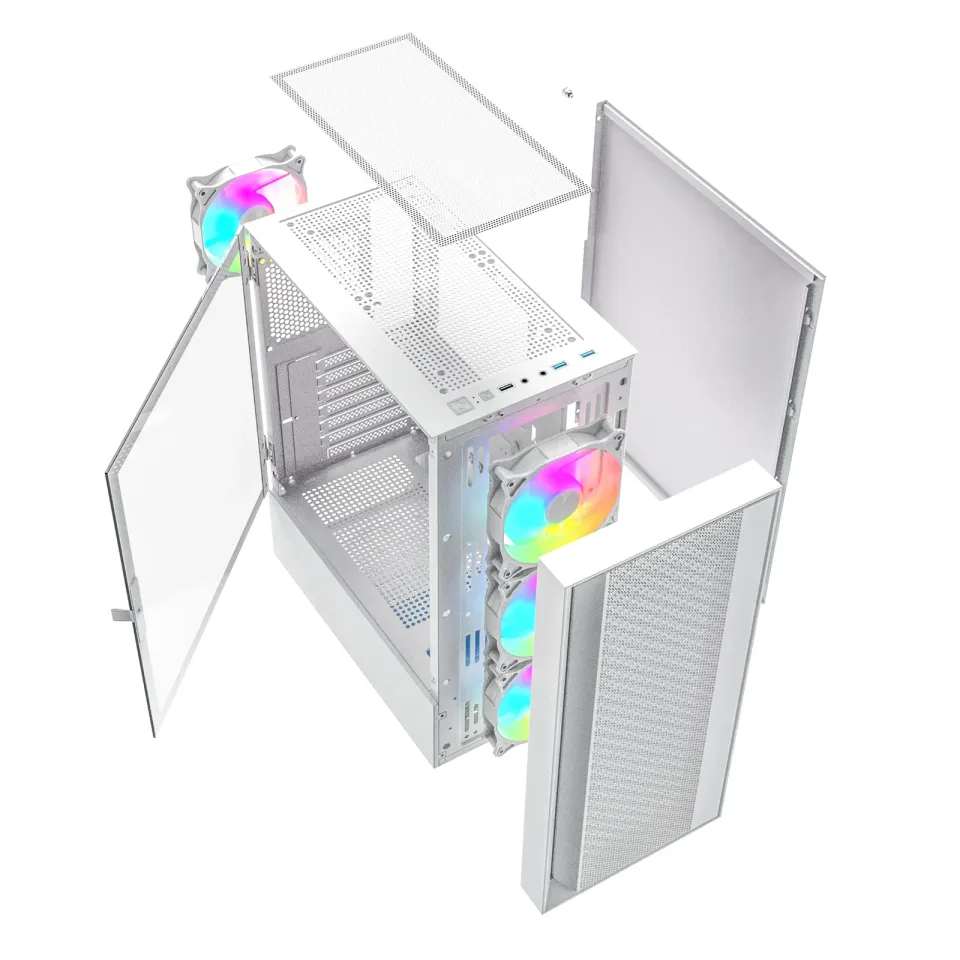 Gembird Fornax 4000 ARGB/Midi Tower/Transpar./Bílá