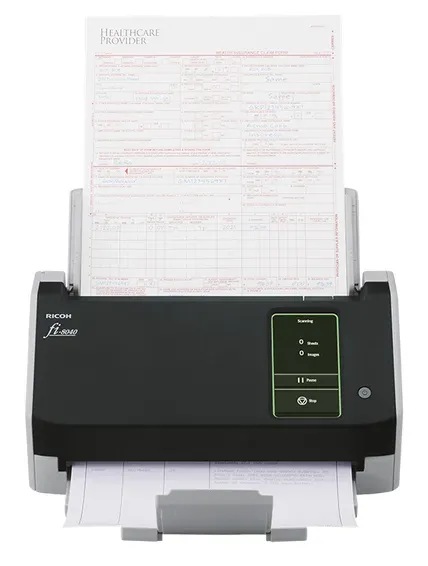 RICOH skener Fi-8040 A4, průchodový, 40ppm, 600dpi, LAN RJ45-1000, USB 3.2,ADF 50listů, 6000listů za den