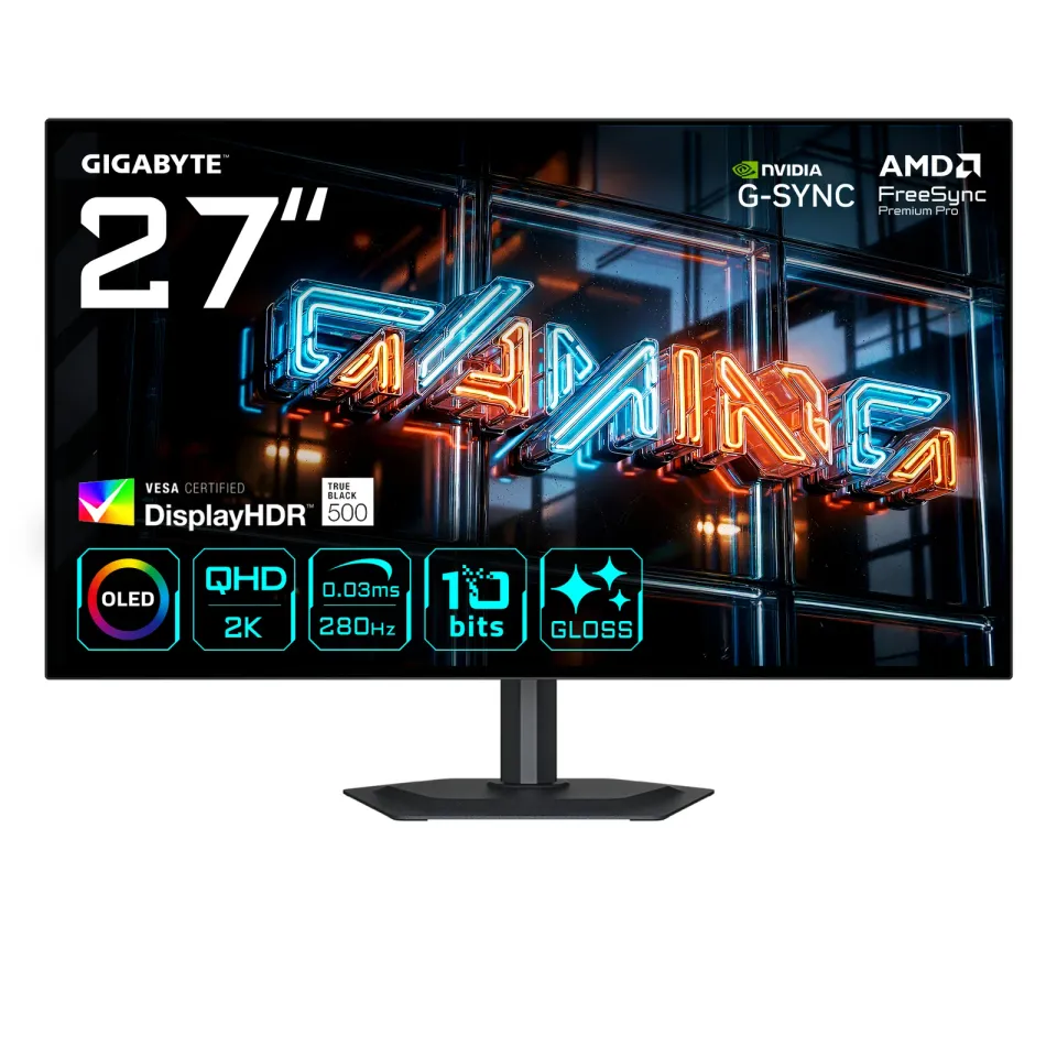 GIGABYTE LCD - 27" Gaming monitor MO27Q28GR, OLED, 2560 x 1440 QHD, 280Hz, 1.5M:1, 335cd/m2, 0.03ms, 2xHDMI, 1xDP