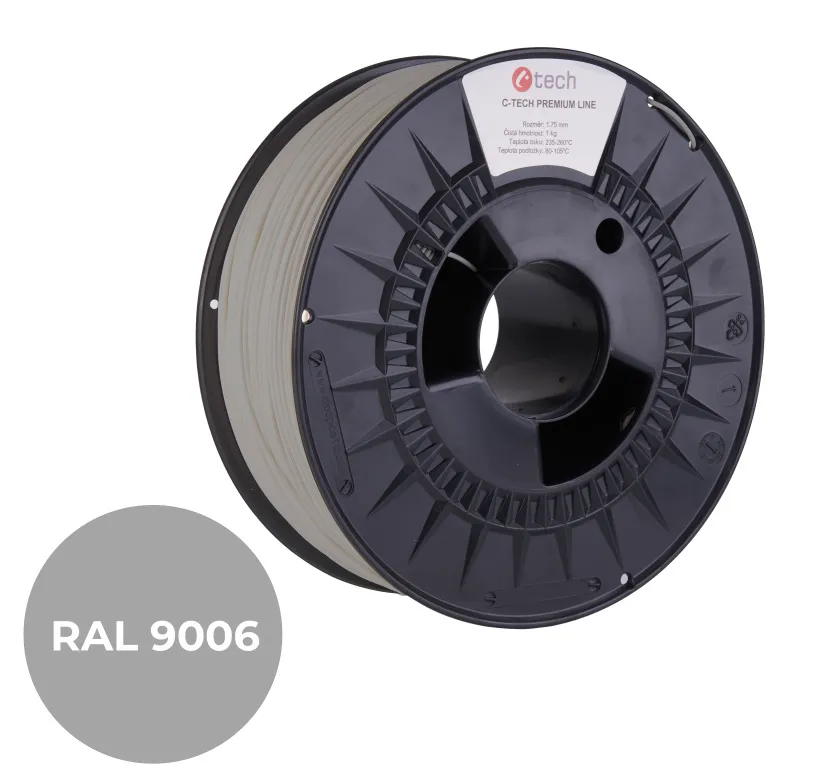 C-TECH tisková struna PREMIUM LINE ( filament ) , PLA, bílý hliník, RAL9006, 1,7