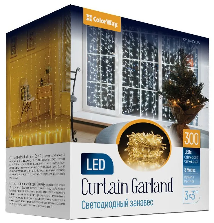 COLORWAY LED girlanda/ vnitřní / 300 LED / délka 3 x 3m / teplá bílá/ AC 220V
