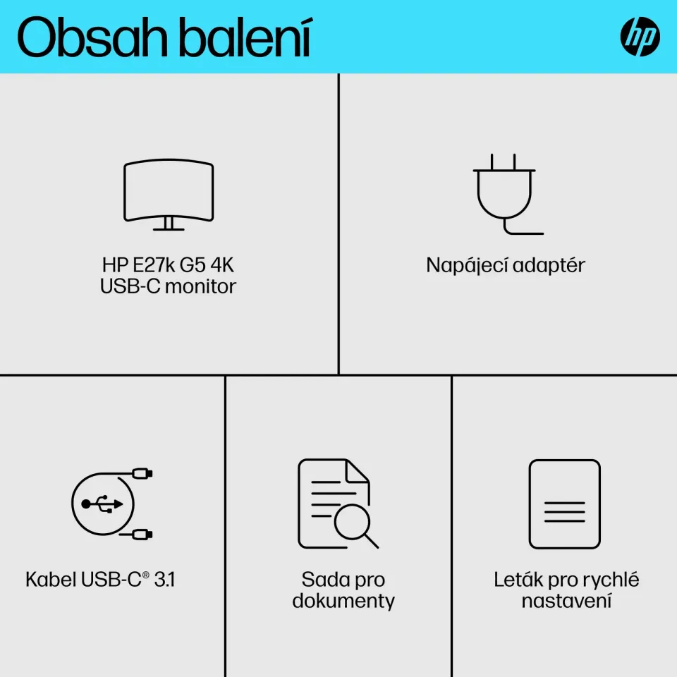 HP LCD HP E27k G5 27" 3840x2160 4K, IPS AG, 350nits, 60Hz, 1000:1, 5ms, 16:9, DP 1.4, HDMI 2.0, USB-C/DP, 3xUSB3.2, 1xUSB-C 65W, 1xUSB-C 15W, repro, RJ-45, Pivot, Výškově nastavitelný stojan