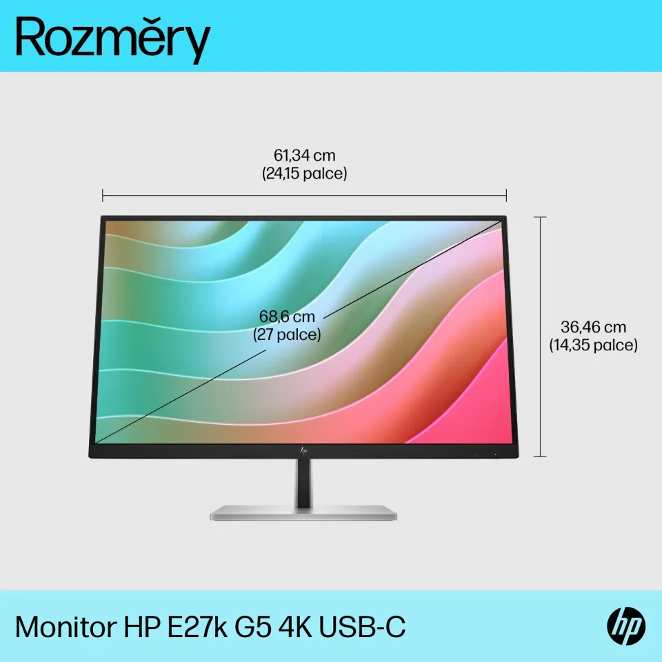 HP LCD HP E27k G5 27" 3840x2160 4K, IPS AG, 350nits, 60Hz, 1000:1, 5ms, 16:9, DP 1.4, HDMI 2.0, USB-C/DP, 3xUSB3.2, 1xUSB-C 65W, 1xUSB-C 15W, repro, RJ-45, Pivot, Výškově nastavitelný stojan