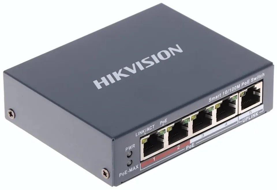 Hikvision DS-3E1105P-EI/M - Smart managed switch 4x 100TX PoE + 1x 100TX uplink, 45W, Super PoE